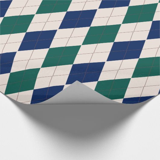 Navy, Cream en Forest Green Argyle Pattern Cadeaupapier (Hoek)