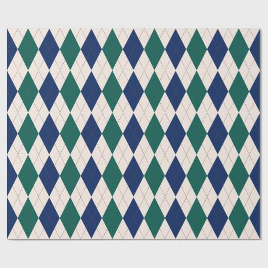 Navy, Cream en Forest Green Argyle Pattern Cadeaupapier (Vlak)