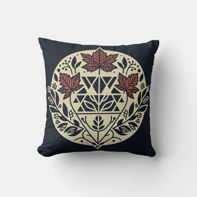Navy Cream Geometric Maple Leaf Sierkussen (Voorkant)