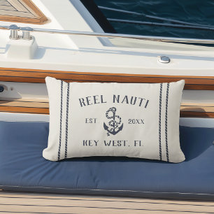 Navy & Cream Gepersonaliseerde Boat Naam Anker Buitenkussen