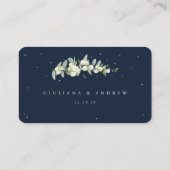 Navy/Cream Snowberry+Eucalyptus Bruiloft Flat Plaatskaartje (Achterkant)