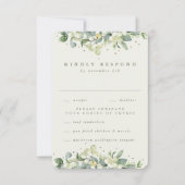 Navy/Cream Snowberry+Eucalyptus Rand Bruiloft RSVP Kaartje (Voorkant)