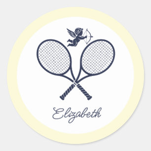 Navy & Crème Preppy Tennis Bruiloftsborrel Ronde Sticker