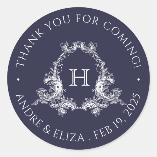  Navy Crest Monogram Bruiloft Sticker (Voorkant)