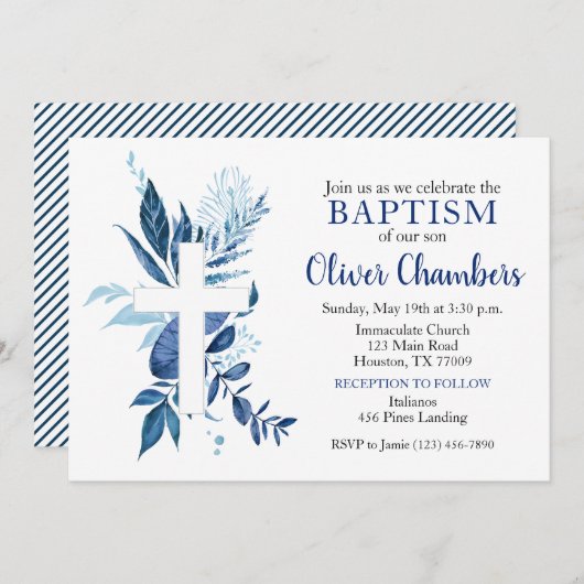 Navy Cross Rustic Boy Baptism Kaart (Voorkant / Achterkant)