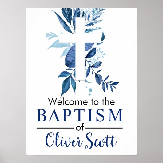 Navy Cross Rustic Boy Baptism Welcome Poster (Devant)