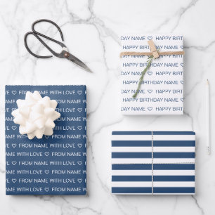 Navy Custom Gelukkige Verjaardag Met Liefde Inpakpapier Vel