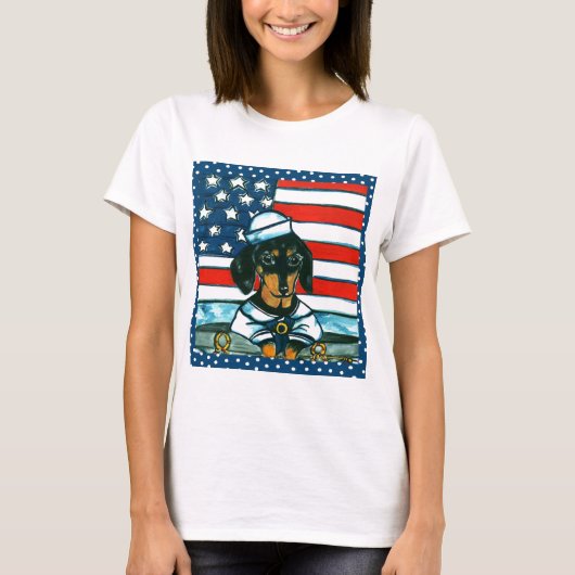 Navy Dachshund T-shirt (Voorkant)