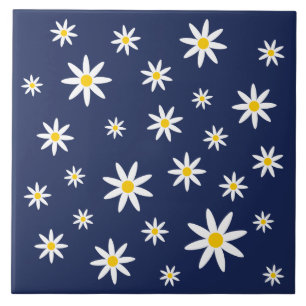 Navy Daisy Ceramic Tile Tegeltje