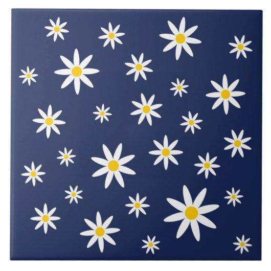 Navy Daisy Ceramic Tile Tegeltje (Voorkant)