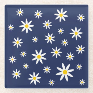 Navy Daisy Glass Onderzetter