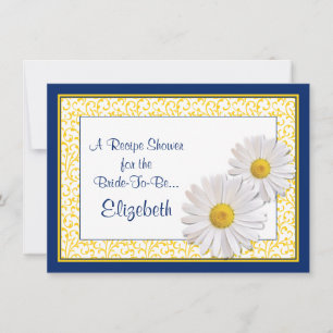 Navy Daisy Recipe Theme Bridal Shower Kaart