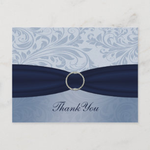Navy damask FAUX lint diamante gesp Huwelijk Briefkaart