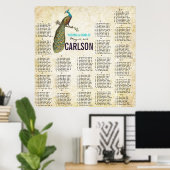 Navy Damask  Modern Peacock Seating Chart Poster (Thuiskantoor)
