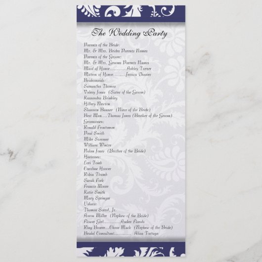 Navy Damask Swirls Trouwprogramma Programma (Achterkant)