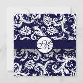 Navy Damask Swirls Wedding Invitation Kaart (Achterkant)