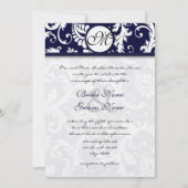 Navy Damask Swirls Wedding Invitation Kaart (Achterkant)