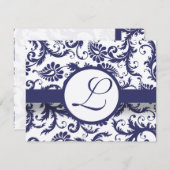 Navy Damask Swirls Wedding Reception Card Kaart (Voorkant / Achterkant)