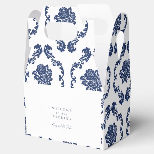 Navy Damask Wedding Welcome Favor Box Bedankdoosjes (Geopend)