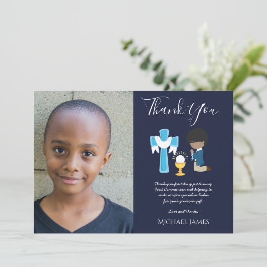 NAVY DANK U PHOTO 1st Commune - BEELD bidden Bedankkaart (Staand voorkant)