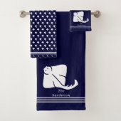 Navy Dark Blue Coastal Nautical Stingray Manta Ray Bad Handdoek (Insitu)