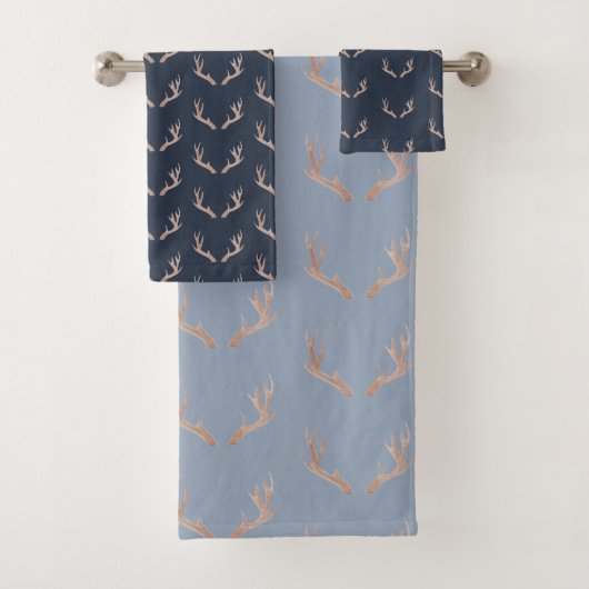 Navy Deer gewei badkamer set Bad Handdoek (Insitu)