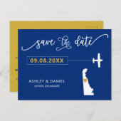 Navy Delaware Wedding Save the Date Map Briefkaart (Voorkant / Achterkant)