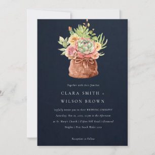 NAVY DESERT SUCCULENT CACTI FOLIAGE BUNCH WEDDING KAART