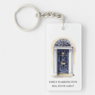 Navy Deur Waterverf Logo Vastgoedmakelaar Sleutelhanger
