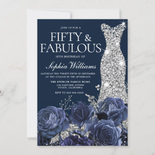 Navy Diamond Dress 50 & Fabulous 50th Birthday Kaart