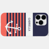 Navy Donkerblauw Wit Perzik Rood Sinaasappel Strep Case-Mate iPhone Case (Achterkant (horizontaal))