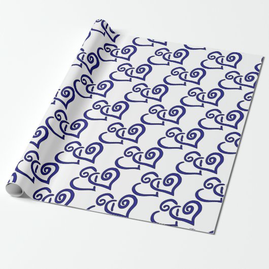 Navy Double Heart Cadeaupapier (Uitgerold)