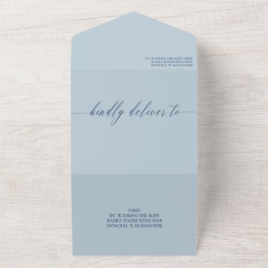 Navy & Dove Blue Greenery Monogrammed Wedding All In One Uitnodiging (Buitenkant)