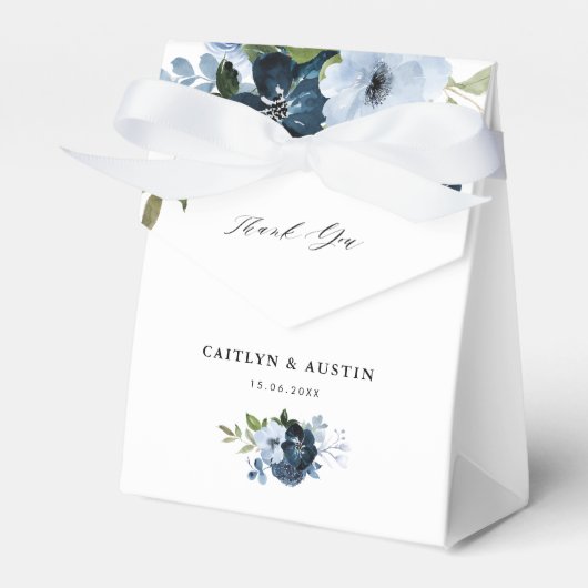 Navy & Dusty Blauw Bloemen Bruiloft Favor Box Bedankdoosjes (Voorkant Zijde)