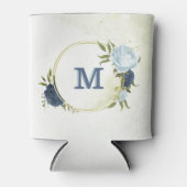 Navy Dusty Blauw Bloemen Groen Blikjeskoeler (Voorkant)