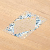 Navy Dusty Blauw Goud Bloemen Lente Bloei Bruiloft Acryl Uitnodigingen (Laagn)