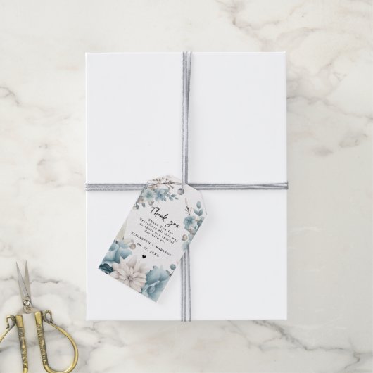 Navy Dusty Blauw Goud Bloemen Lente Bloei Bruiloft Cadeaulabel (Met Touw)