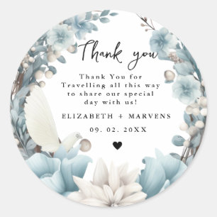 Navy Dusty Blauw Goud Bloemen Lente Bloei Bruiloft Ronde Sticker