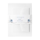 Navy Dusty Blauw Goud Bloemen Lente Bloei Bruiloft Uitnodigingen Wikkel (Voorkant Voorbeeld)