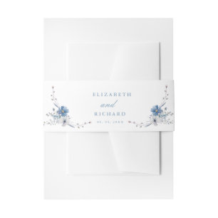 Navy Dusty Blauw Goud Bloemen Lente Bloei Bruiloft Uitnodigingen Wikkel