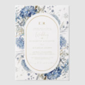 Navy Dusty Blauw Goud Bloemen Lente Bloei Bruiloft Vellum Uitnodigingen (Voorkant)