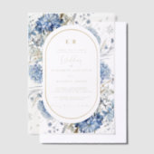 Navy Dusty Blauw Goud Bloemen Lente Bloei Bruiloft Vellum Uitnodigingen (Offset)