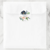 Navy & Dusty Blauw Roze Bloemen 3 Dank u Ronde Sticker (Tas)