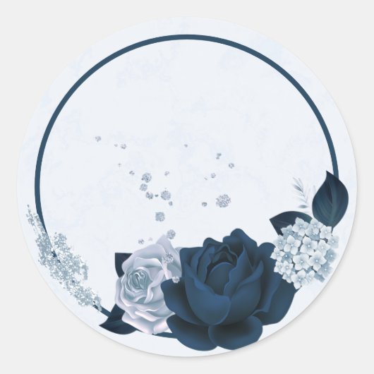 Navy & Dusty Blauwe Bloemen Dank u Ronde Sticker (Voorkant)
