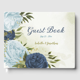 Navy Dusty Blauwe Bloemen Gastenboek