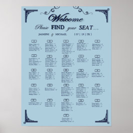 Navy Dusty Blue Alphabetical Wedding Seating Chart Poster