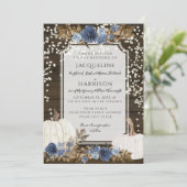 Navy Dusty Blue Bloemen Rustieke Twinkle Licht Bru Kaart (Staand voorkant)