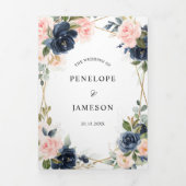 Navy Dusty Blue Blush Geometric Wedding Drieluik Programma (Cover)