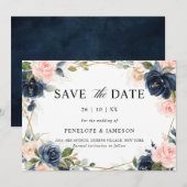 Navy Dusty Blue Blush Geometric Wedding Save The Date (Voorkant / Achterkant)