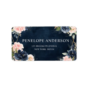 Navy Dusty Blue Blush Geometric Weduwlabel Etiket